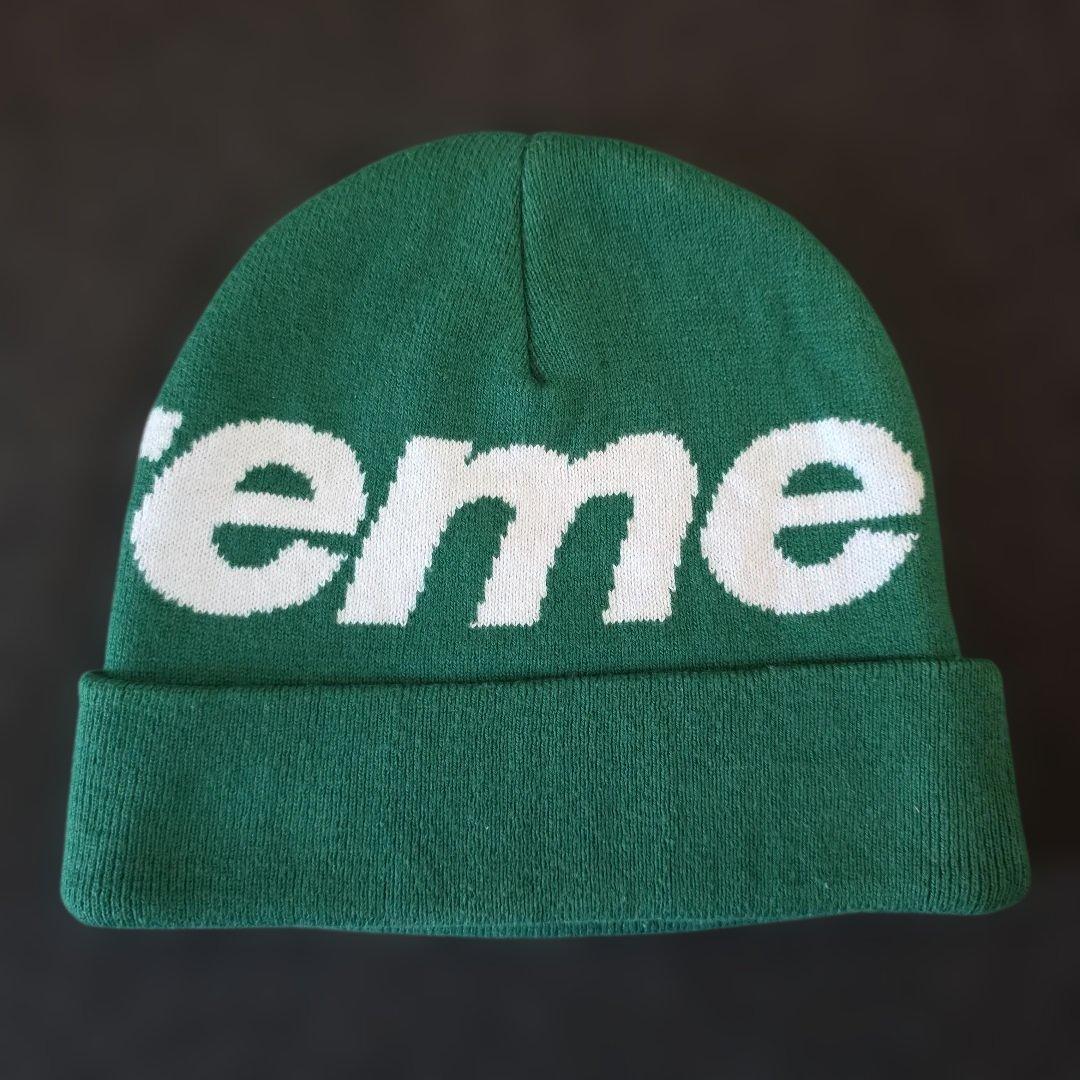 Supreme グリーン ニット帽 ビッグロゴ