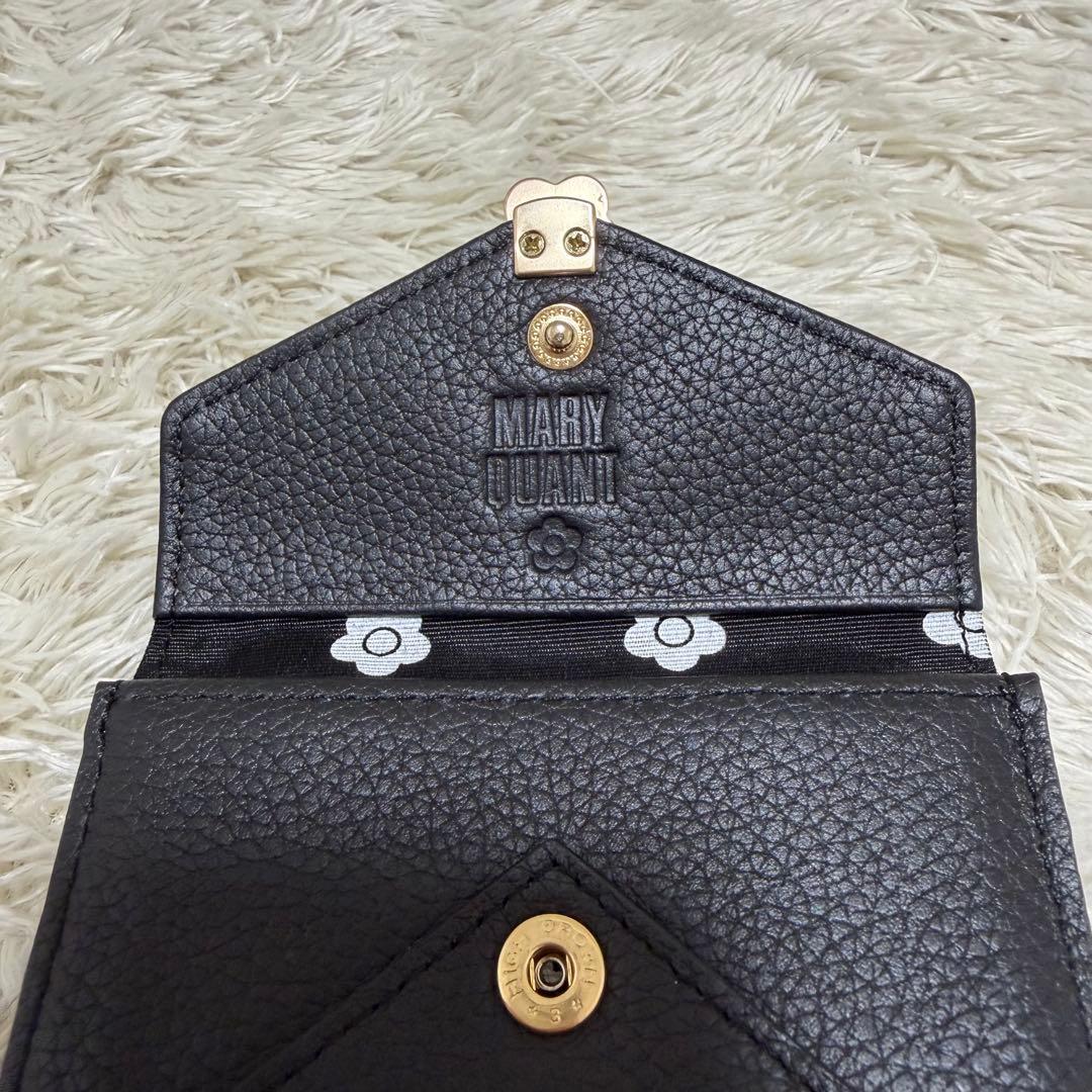 美品✨マリークワント　シーリングデイジーレター ミニウォレット　黒　レザー