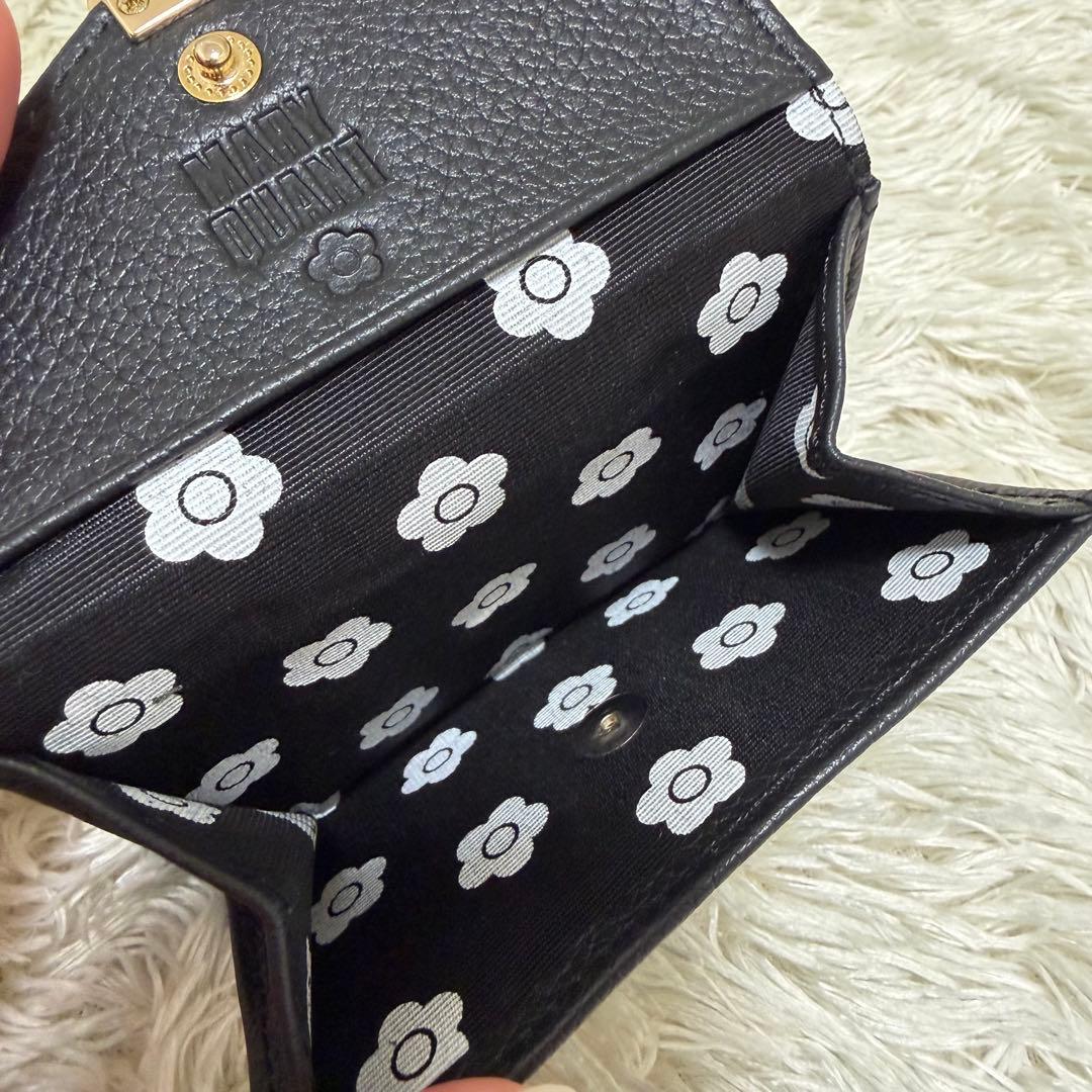 美品✨マリークワント　シーリングデイジーレター ミニウォレット　黒　レザー