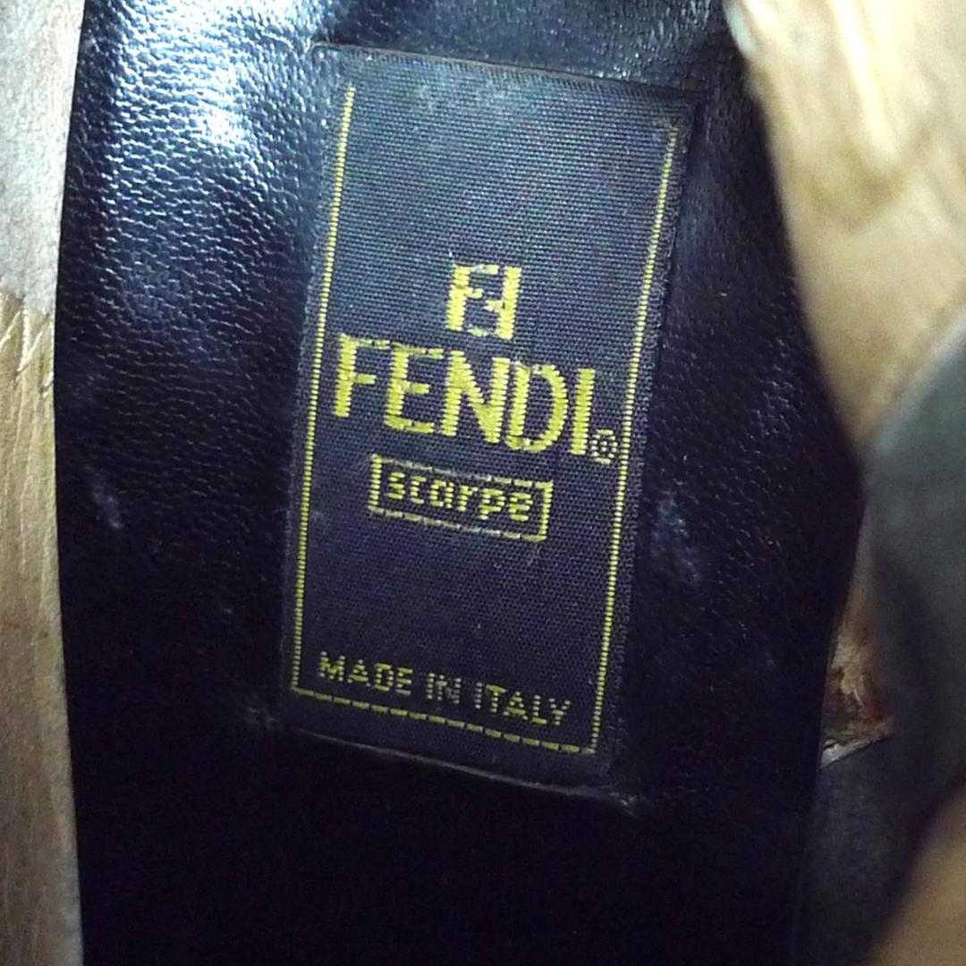 FENDI　ロングブーツ　ズッカ柄　レザー　ナイロン　ブラック