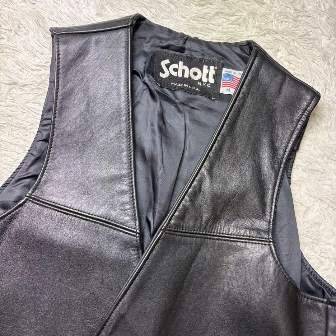 極美品　90s schott ショット USA製 本革 レザー ベスト　M 黒