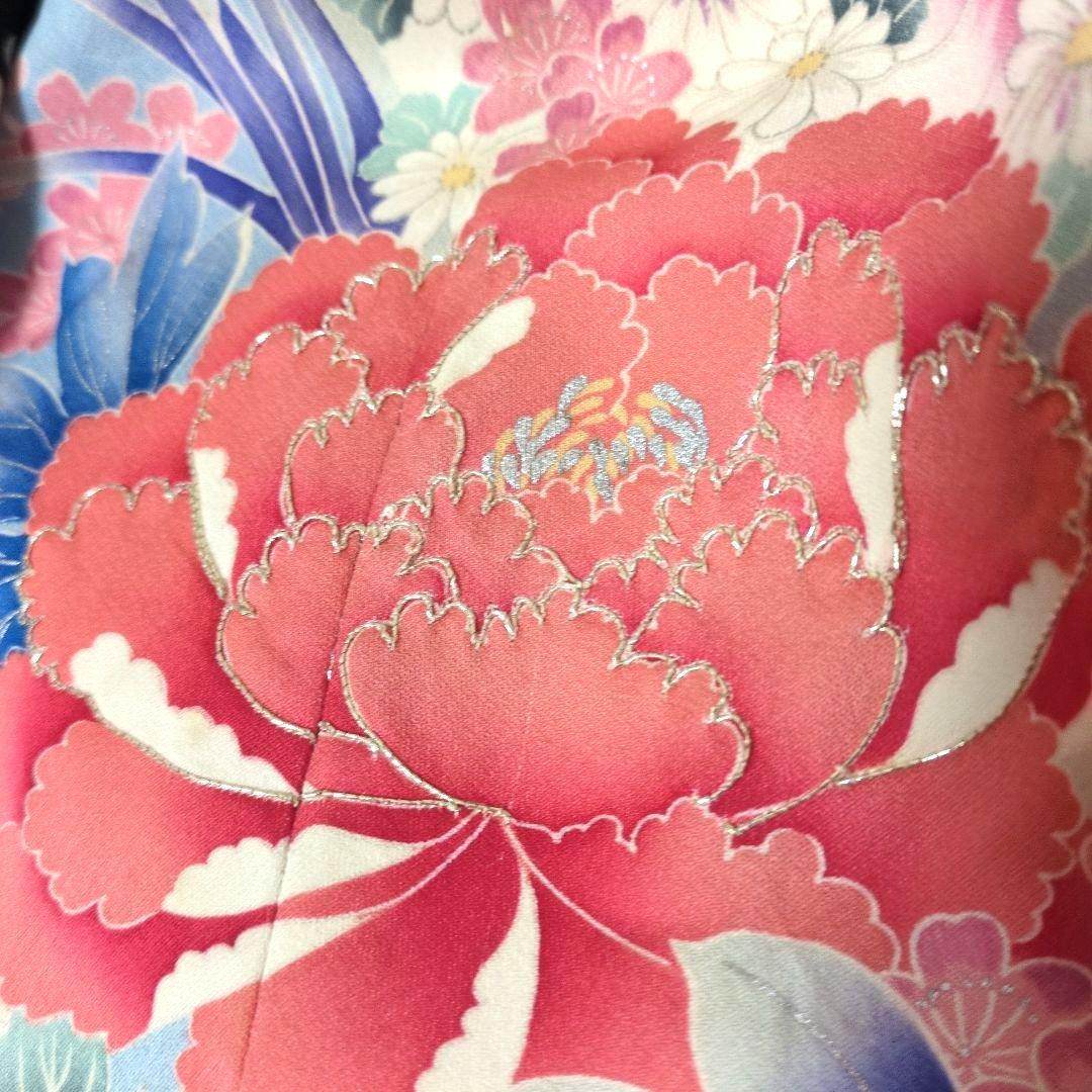 留袖 作家物 振袖MIX 花ブルー系 着物リメイクスカート*