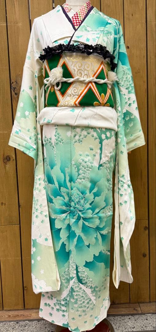 k31⭐️緑花振袖⭐️豪華絢爛綺麗華麗美品トールサイズ身丈169cm裄丈69cm正絹