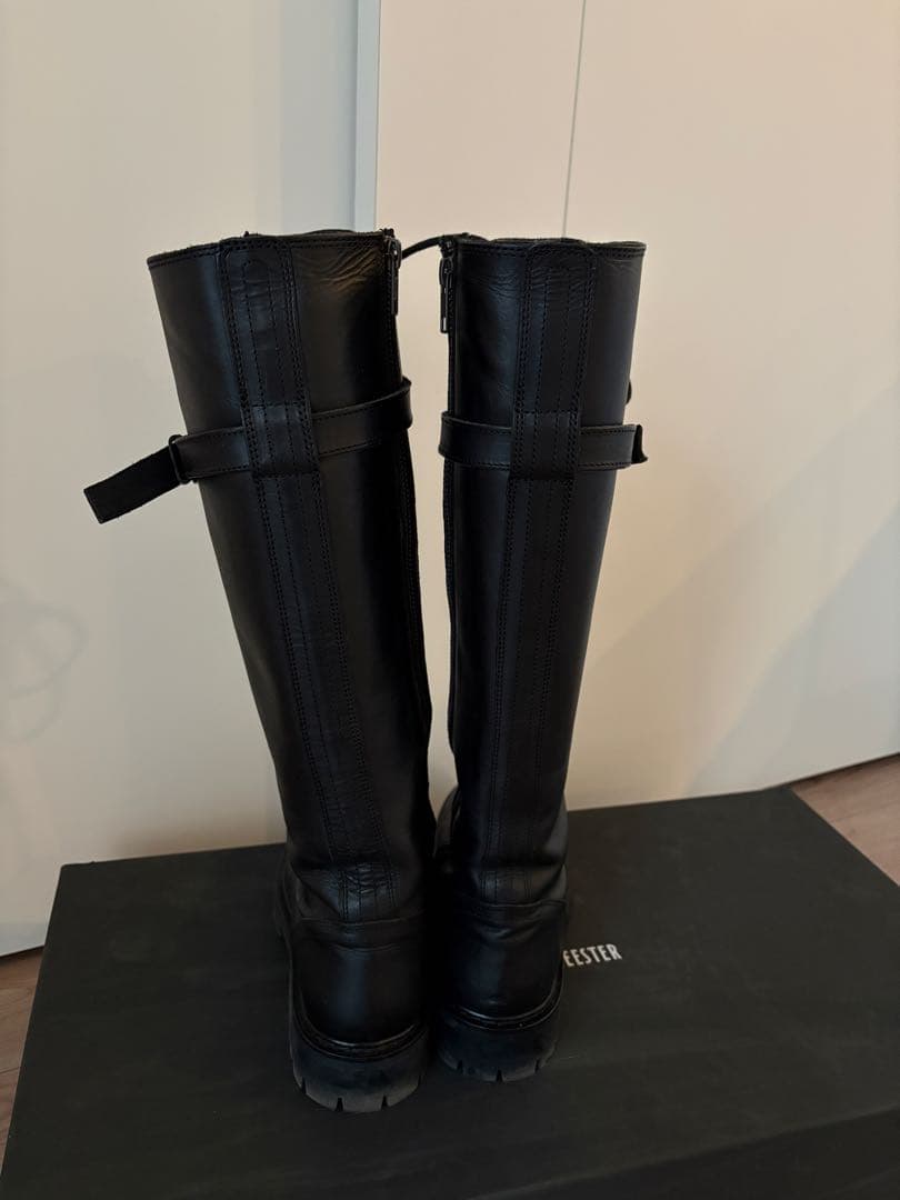 ann demeulemeester ブラックレースアップロングブーツ