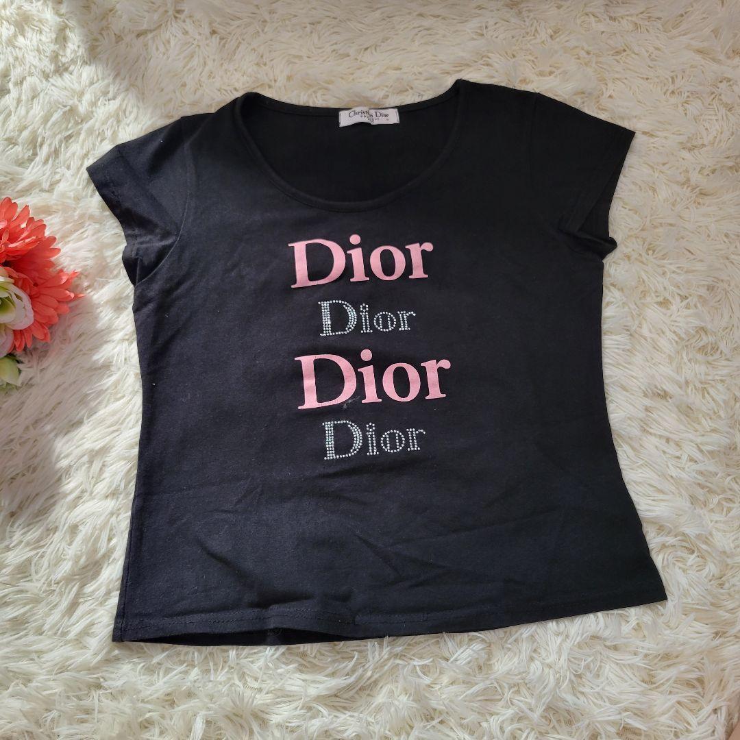 Dior　ディオール　キラキラ　ブラック×ピンク　ロゴ　Tシャツ　半袖　可愛い