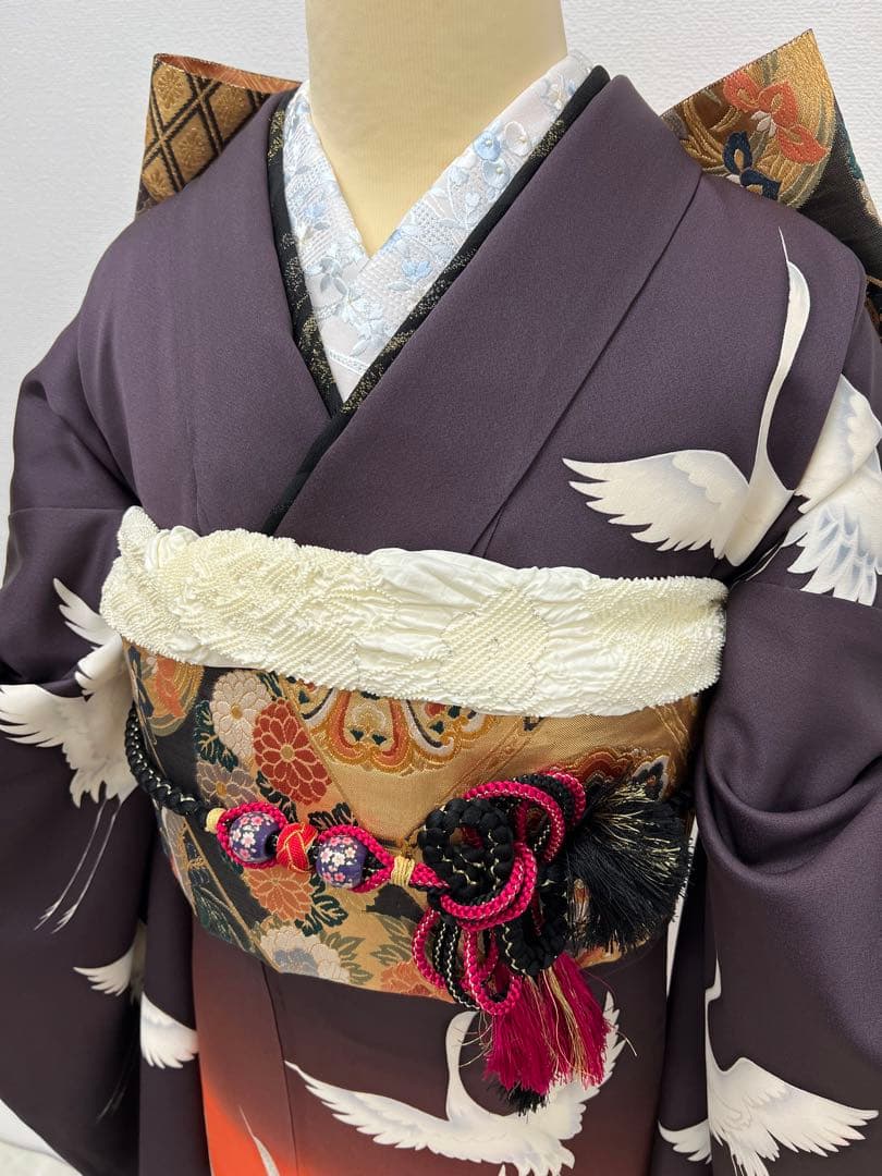 振り袖　フルセット　長襦袢付　鶴　成人式　金彩加工　結婚式　858