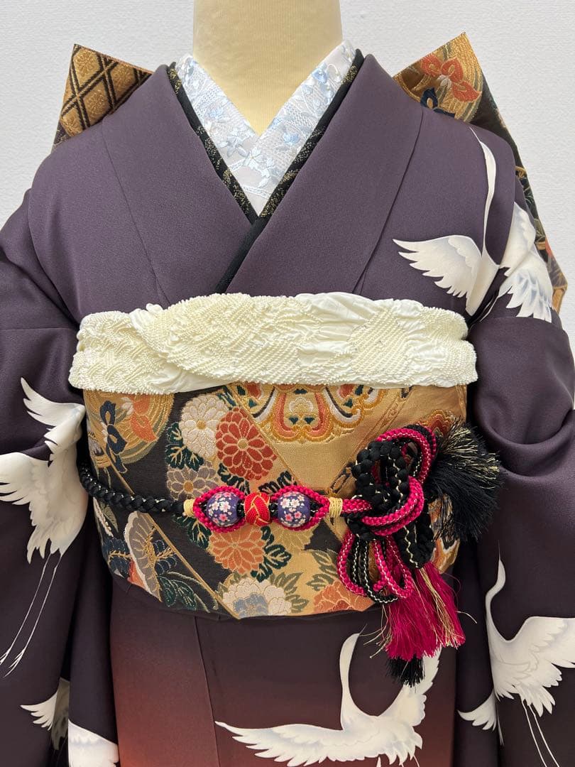 振り袖　フルセット　長襦袢付　鶴　成人式　金彩加工　結婚式　858