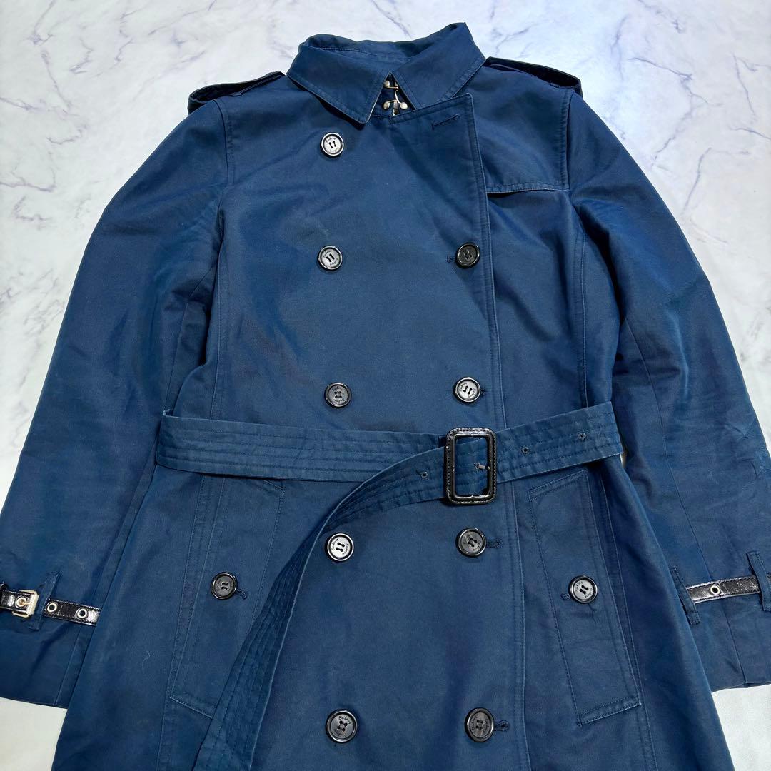 美品 BURBERRY BRITダブルトレンチコート メガチェック M ネイビー