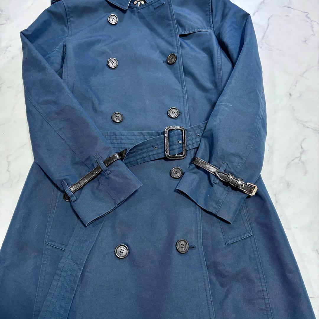美品 BURBERRY BRITダブルトレンチコート メガチェック M ネイビー