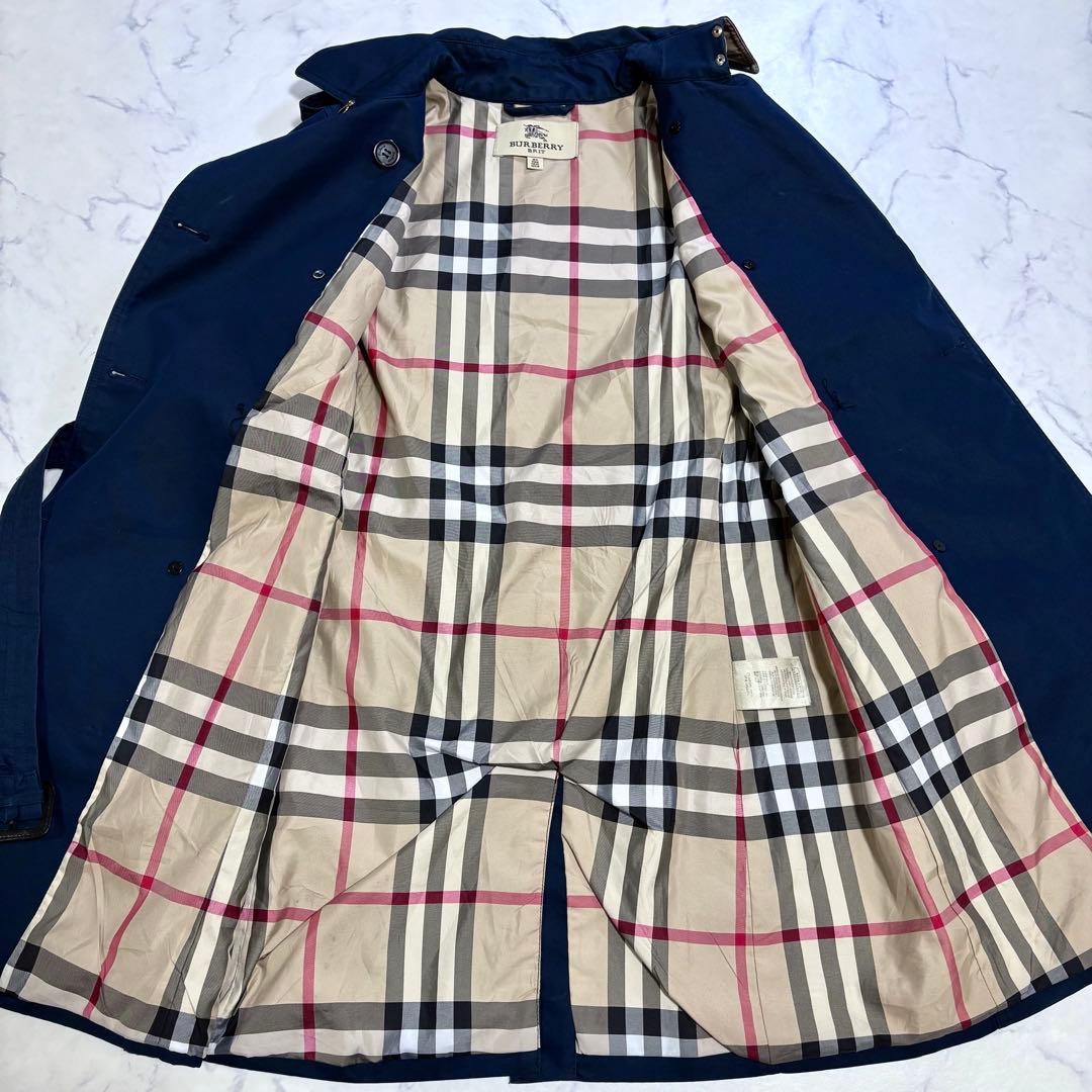 美品 BURBERRY BRITダブルトレンチコート メガチェック M ネイビー