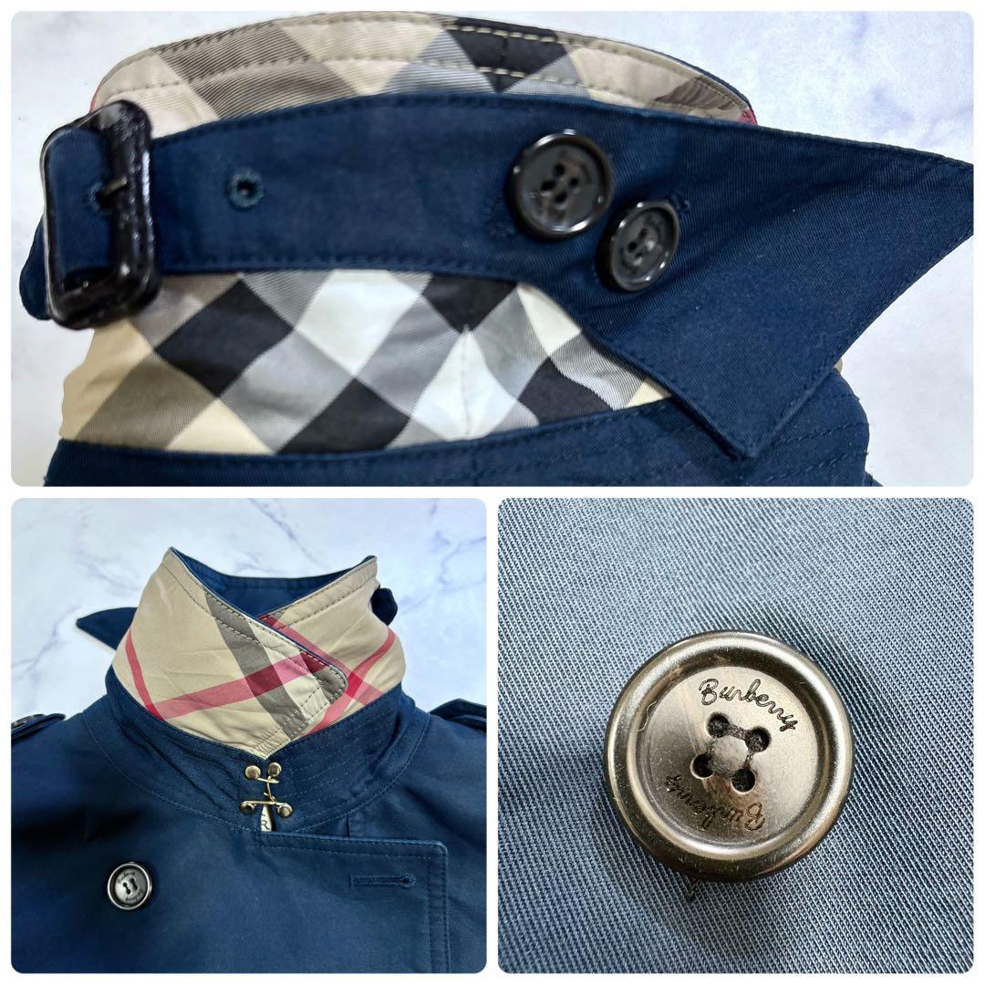 美品 BURBERRY BRITダブルトレンチコート メガチェック M ネイビー