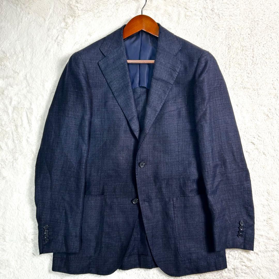 最高級✨BEAMS F リネン混　テーラードジャケット　インディゴ　XL