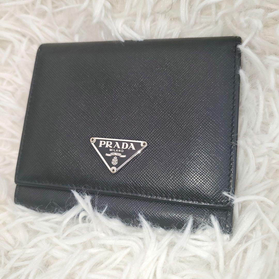 ⭐極美品⭐PRADA サフィアーノレザー 三角ロゴ 三つ折り財布 ブラック