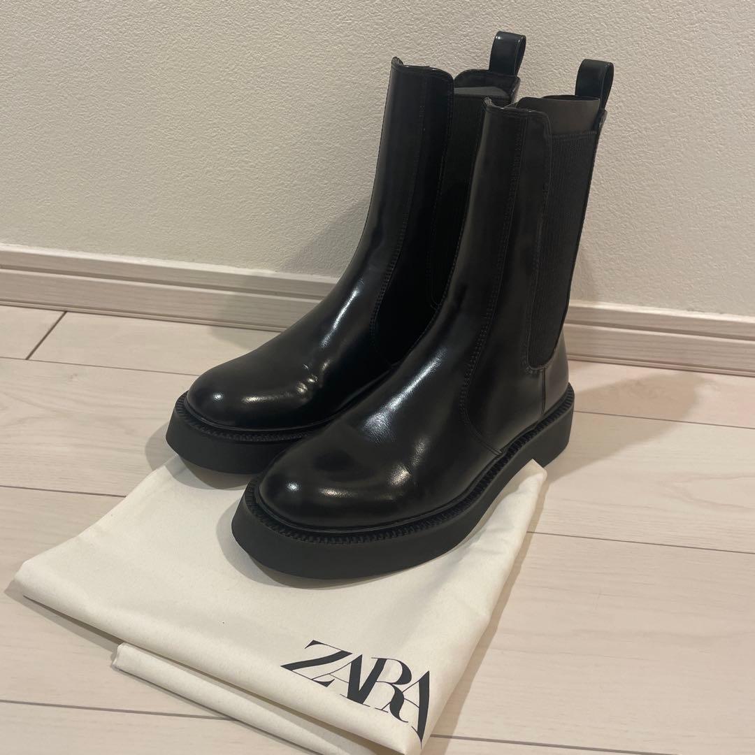 【新品未使用】ZARA ザラ　チェルシーショートブーツ　ブラック 37／24㎝