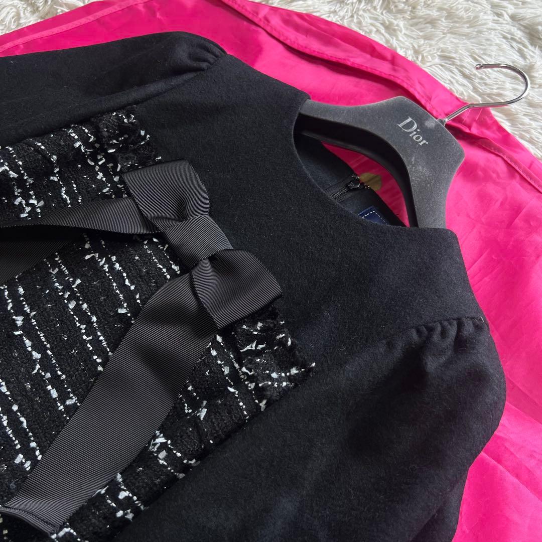 【美品】M'S GRACY 膝丈ワンピース ツイード ブラック 36 長袖