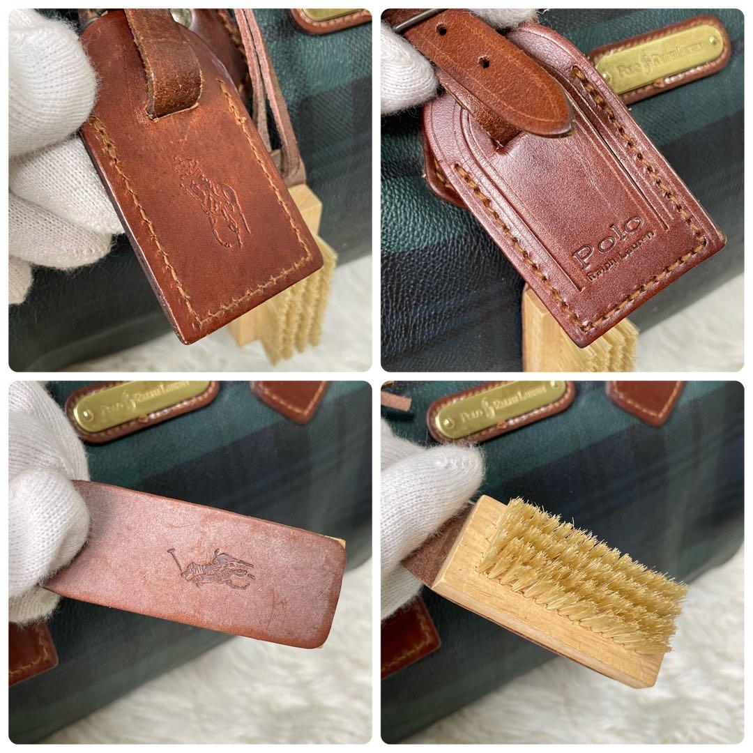 美品 ポロラルフローレン ミニボストンバッグ グリーン 緑 タータン チェック