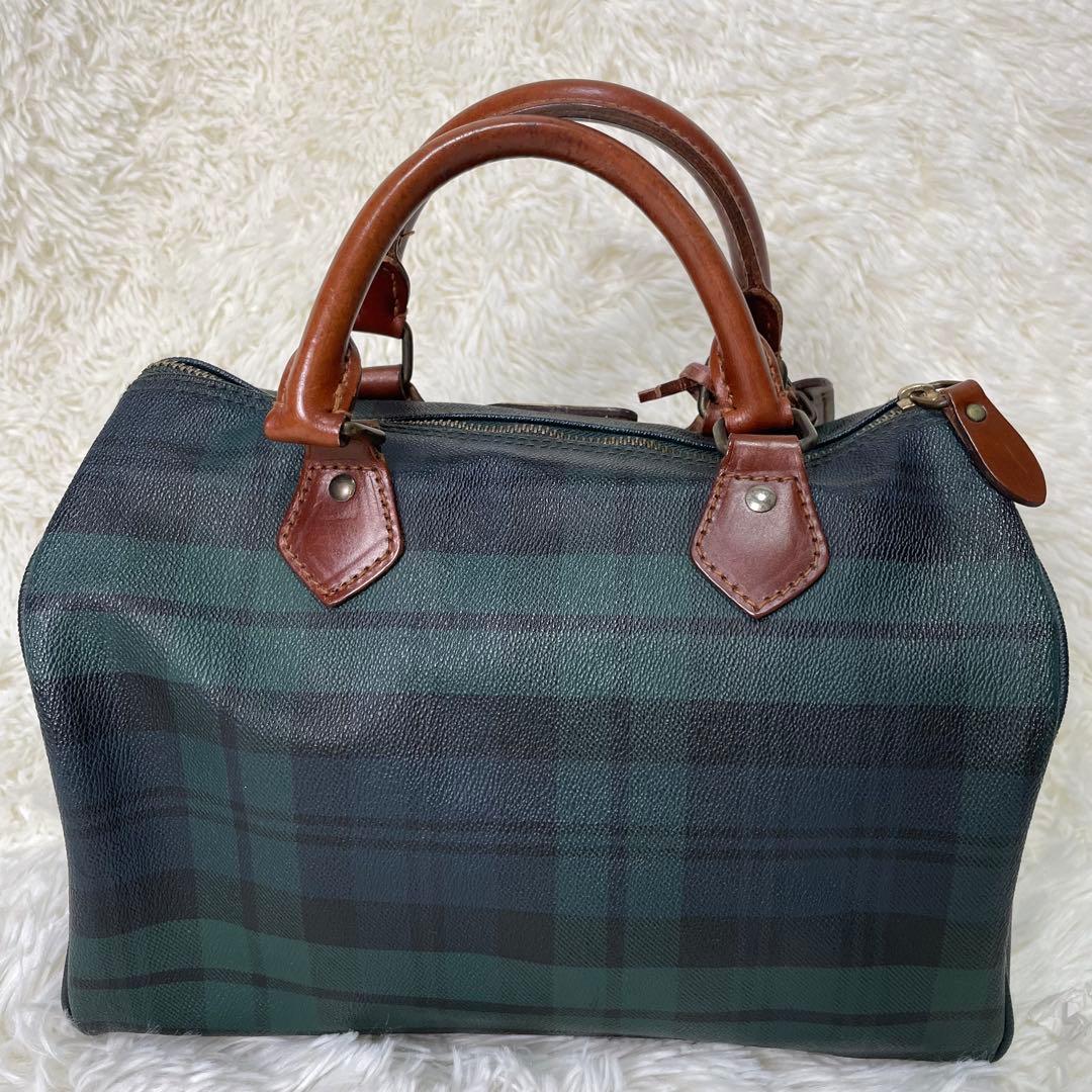 美品 ポロラルフローレン ミニボストンバッグ グリーン 緑 タータン チェック