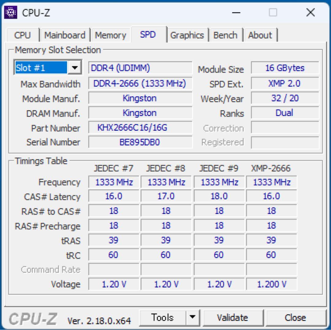 HyperX FURY DDR4 2666MHz 16GBx2枚　計32GB