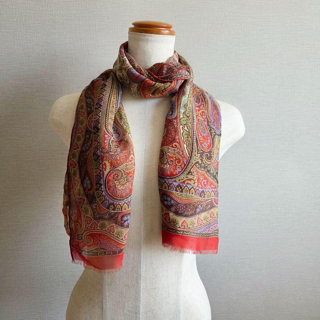 ETRO　エトロ　ペイズリー　シルク　ストール　スカーフ　ロゴ　マルチカラー