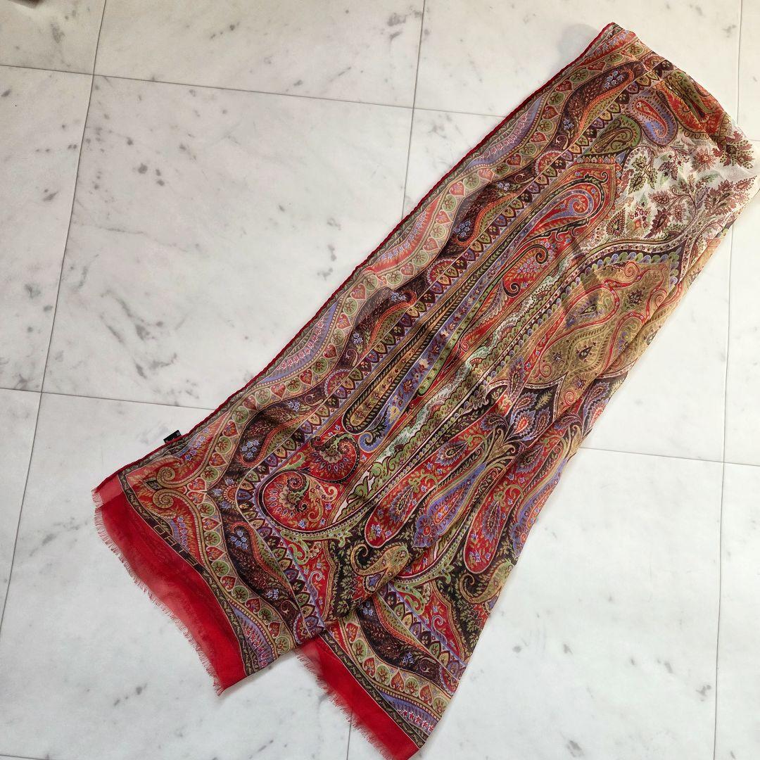 ETRO　エトロ　ペイズリー　シルク　ストール　スカーフ　ロゴ　マルチカラー