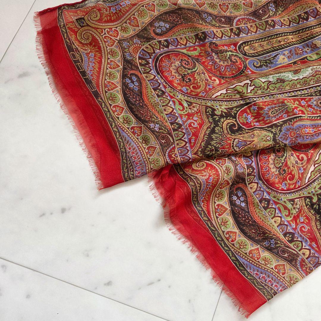 ETRO　エトロ　ペイズリー　シルク　ストール　スカーフ　ロゴ　マルチカラー