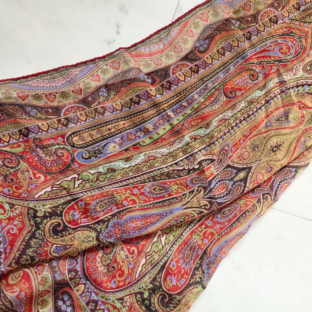 ETRO　エトロ　ペイズリー　シルク　ストール　スカーフ　ロゴ　マルチカラー