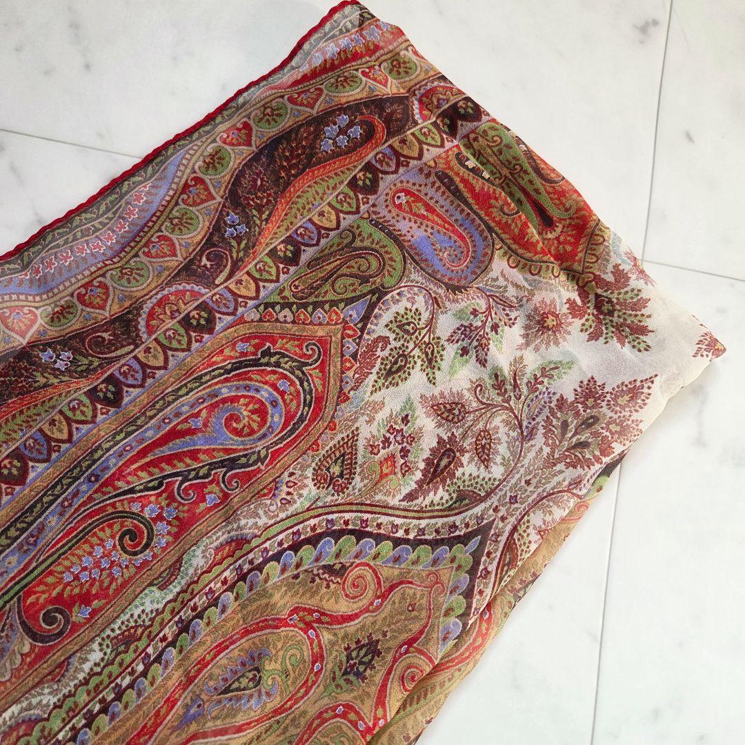 ETRO　エトロ　ペイズリー　シルク　ストール　スカーフ　ロゴ　マルチカラー