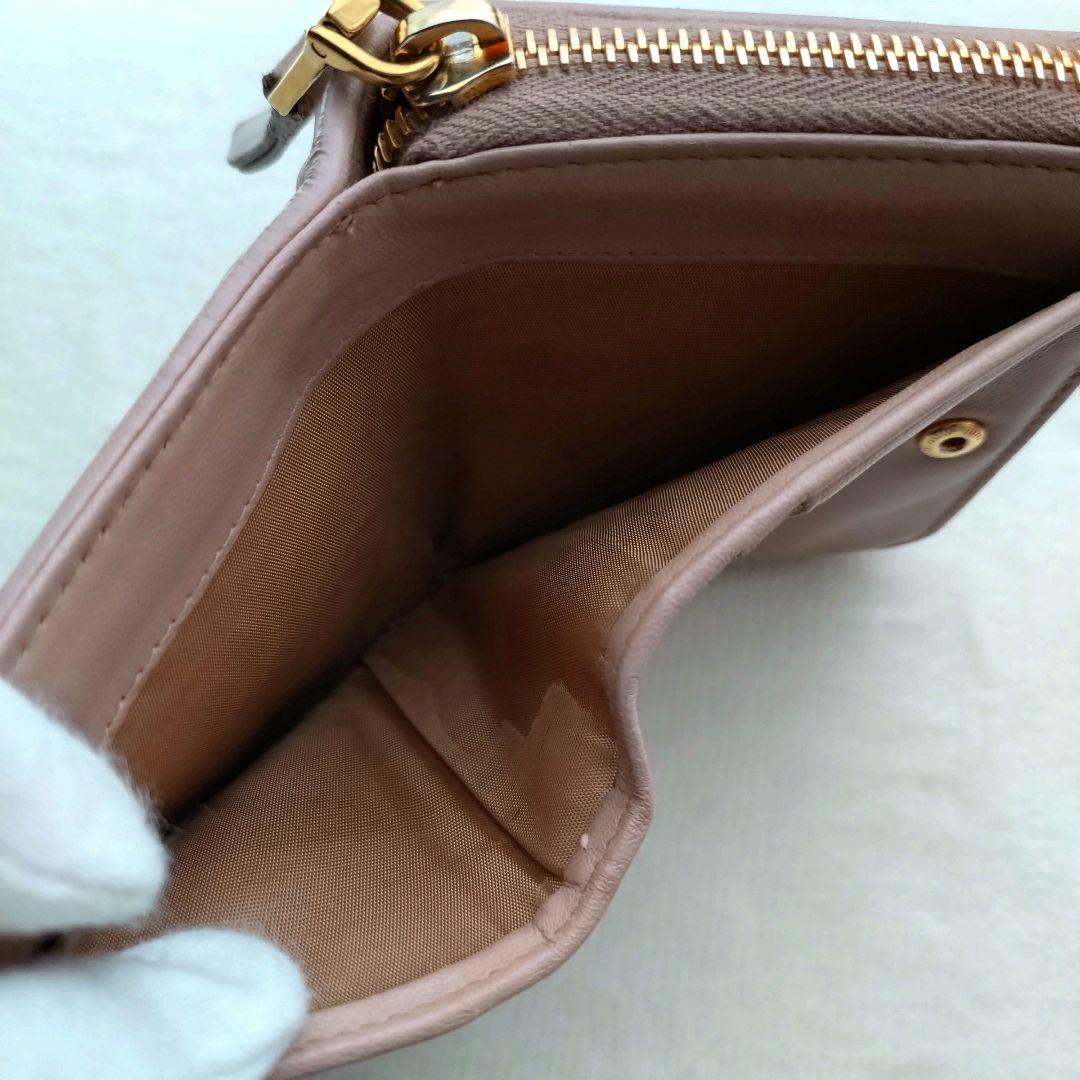 MIUMIU マテラッセ コンパクトウォレットゴールドロゴ ピンク
