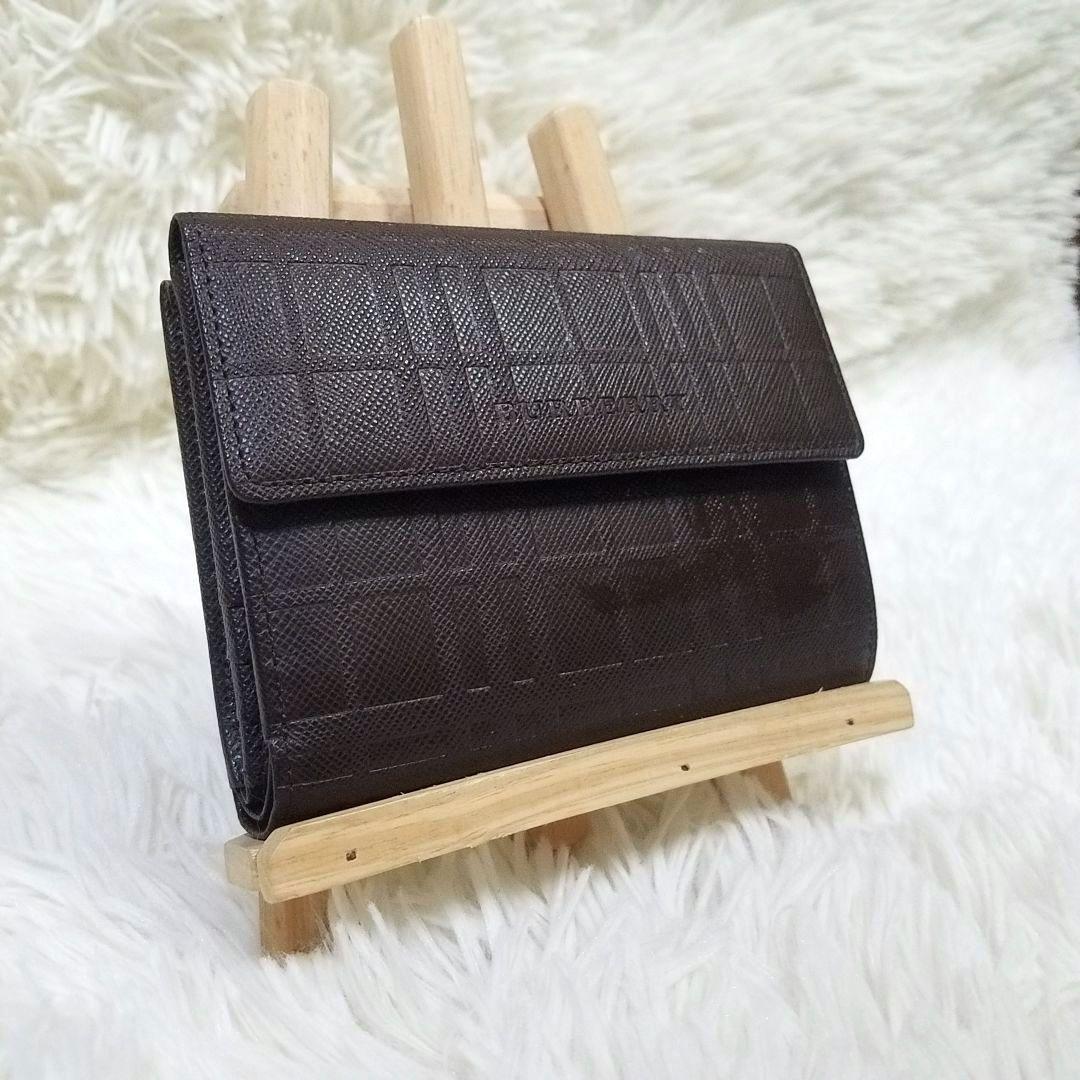 【極美品】BURBERRY 三つ折り財布 がま口 ノバチェック レザー ブラウン
