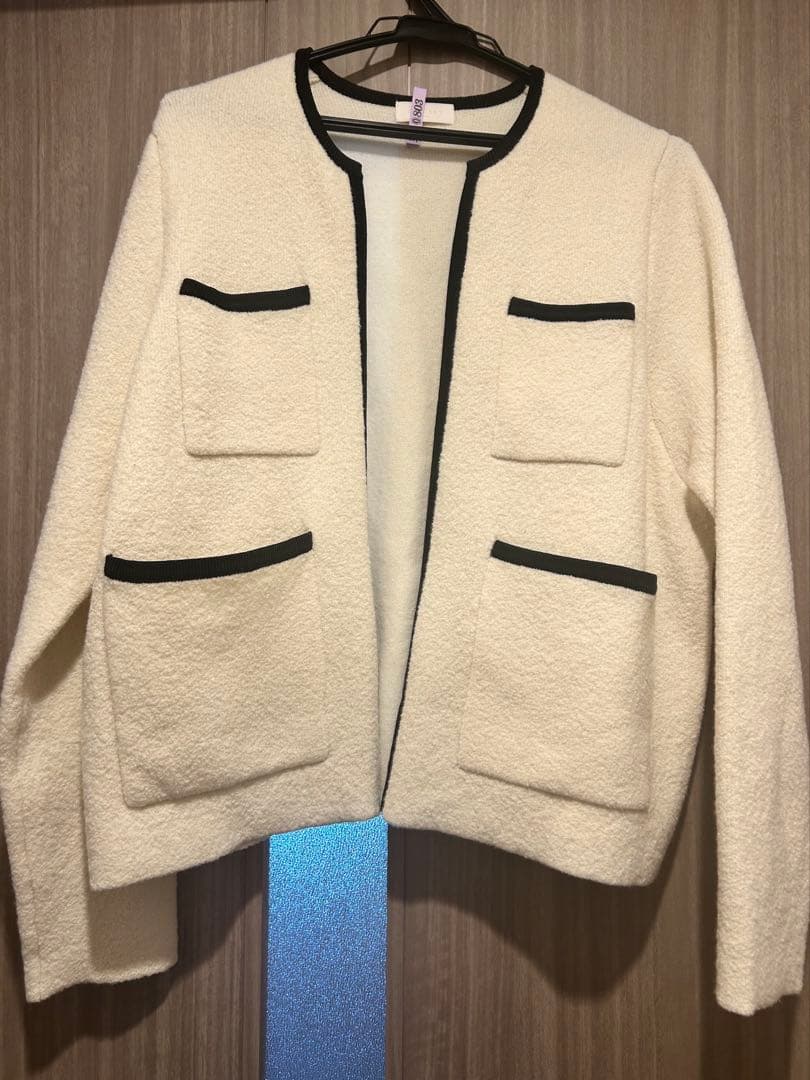 【クリーニング済】ウールナイロンブークレー フロントオープンカーディガン