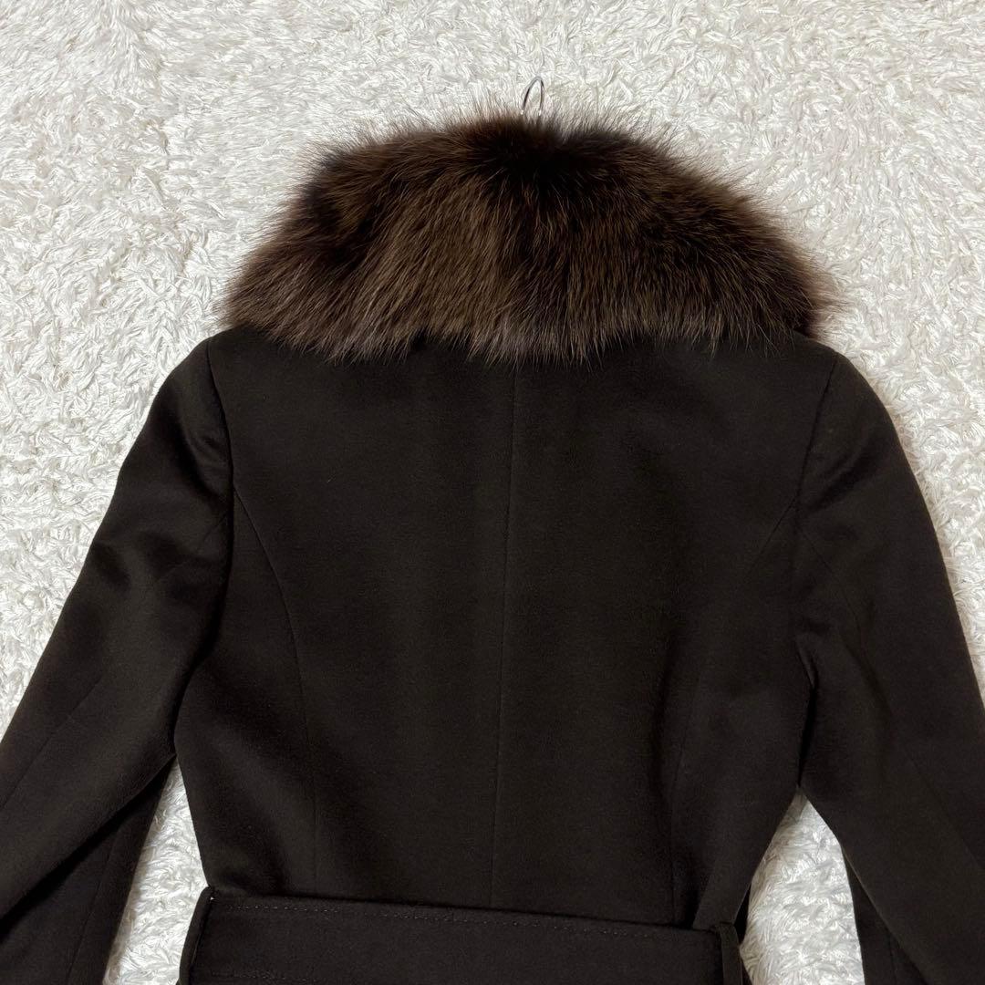 美品　23区　カシミヤ　ロングコート　ベルベットコート　フォックスファー　38