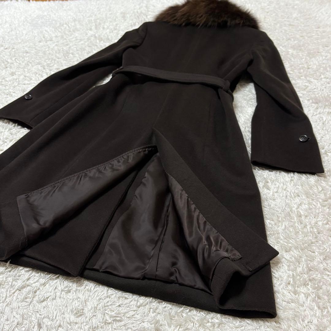 美品　23区　カシミヤ　ロングコート　ベルベットコート　フォックスファー　38