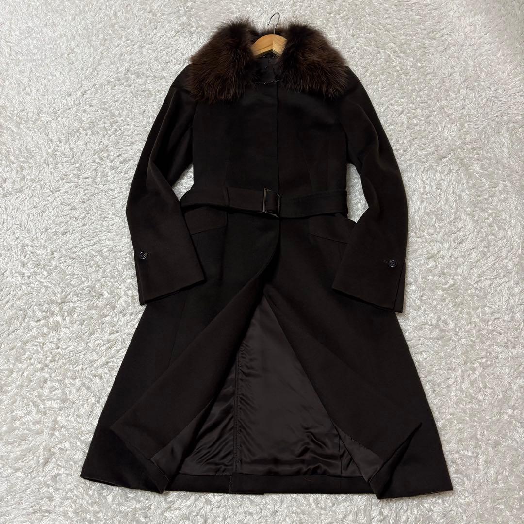 美品　23区　カシミヤ　ロングコート　ベルベットコート　フォックスファー　38