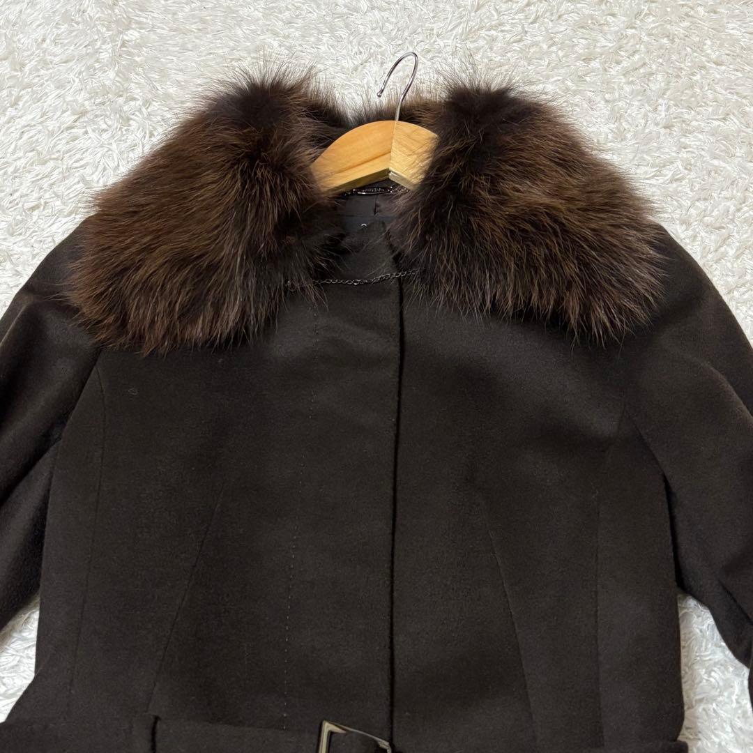美品　23区　カシミヤ　ロングコート　ベルベットコート　フォックスファー　38