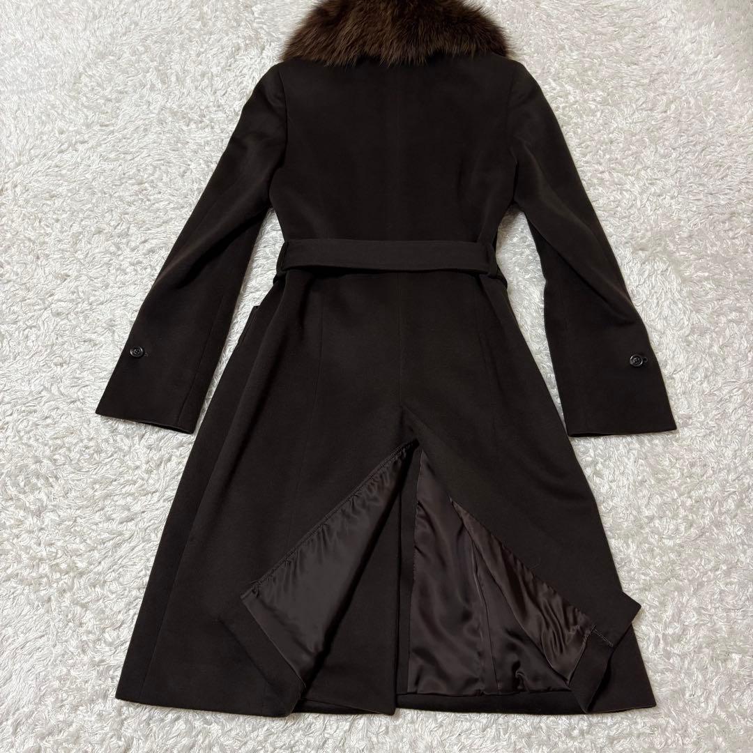 美品　23区　カシミヤ　ロングコート　ベルベットコート　フォックスファー　38