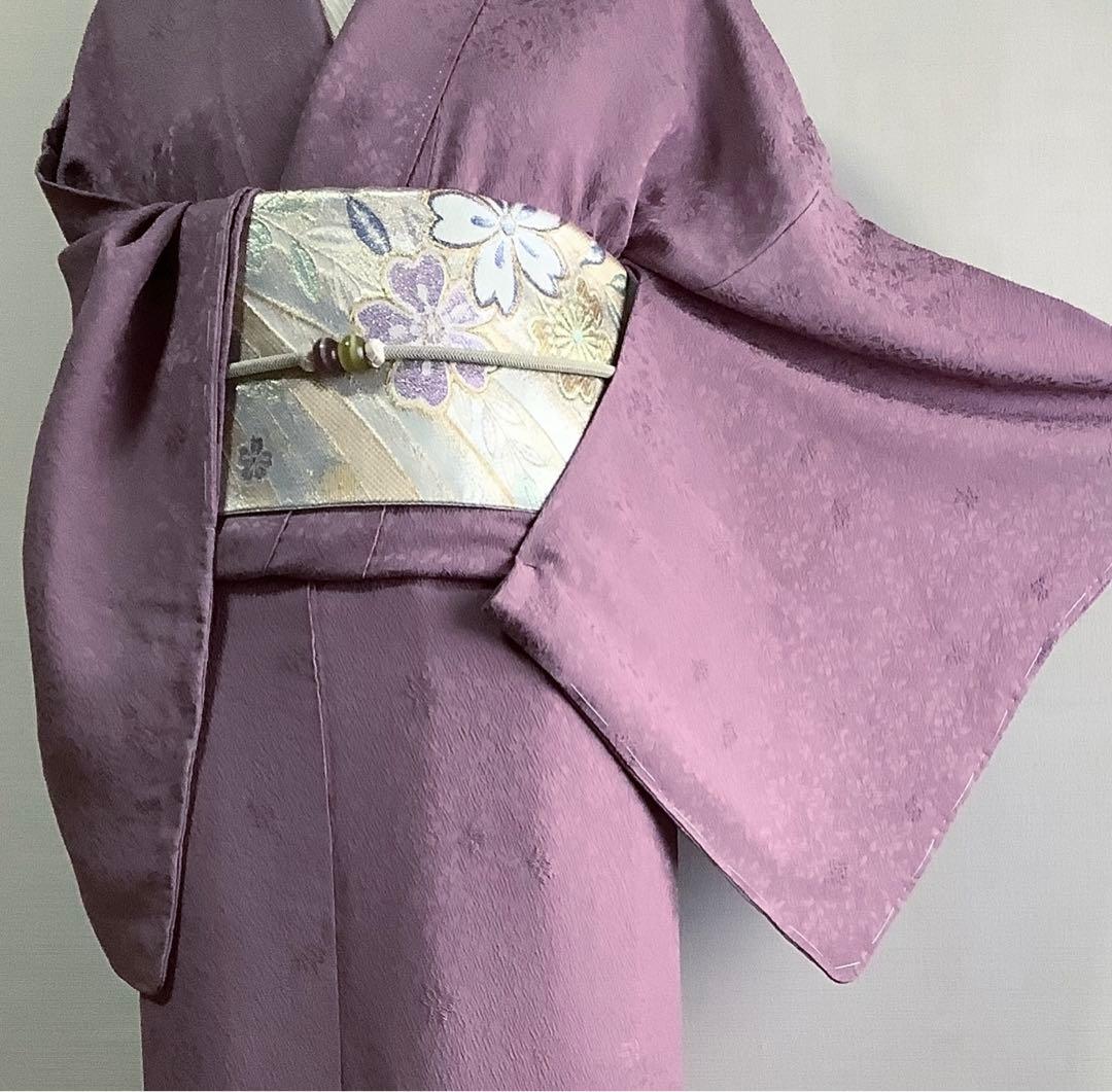 新品正絹色無地　更紗花唐草地紋　紅藤色　⑨( 訪問着、留袖、袋帯なども出品)