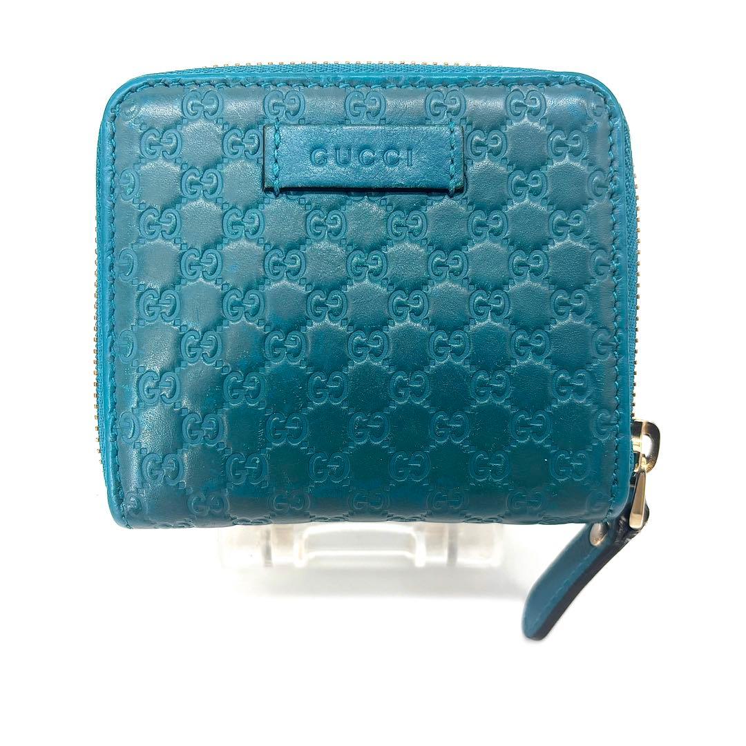 美品✨ GUCCI 二つ折り 財布 マイクロ グッチシマ GG柄 レザー 青色
