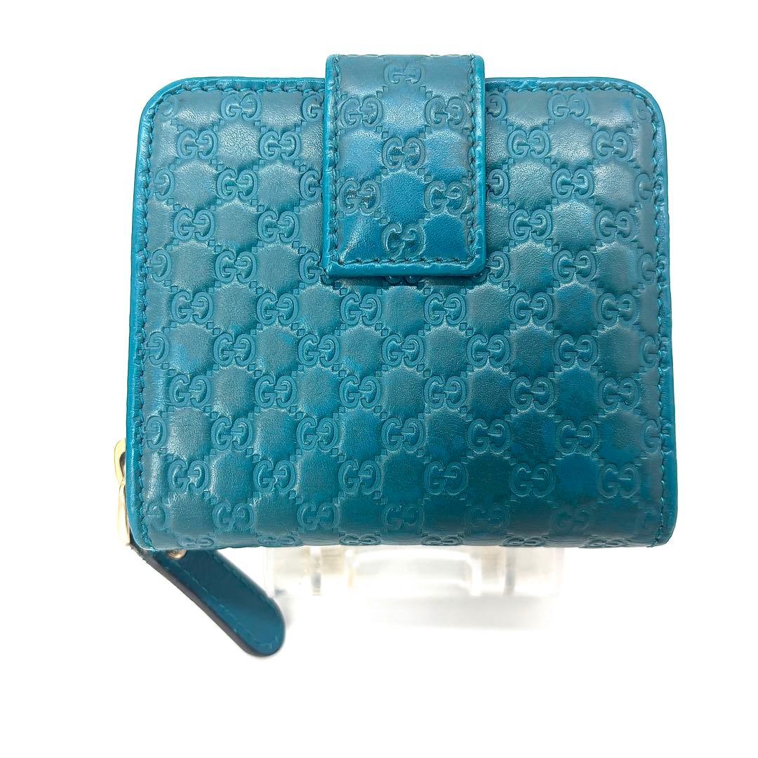 美品✨ GUCCI 二つ折り 財布 マイクロ グッチシマ GG柄 レザー 青色