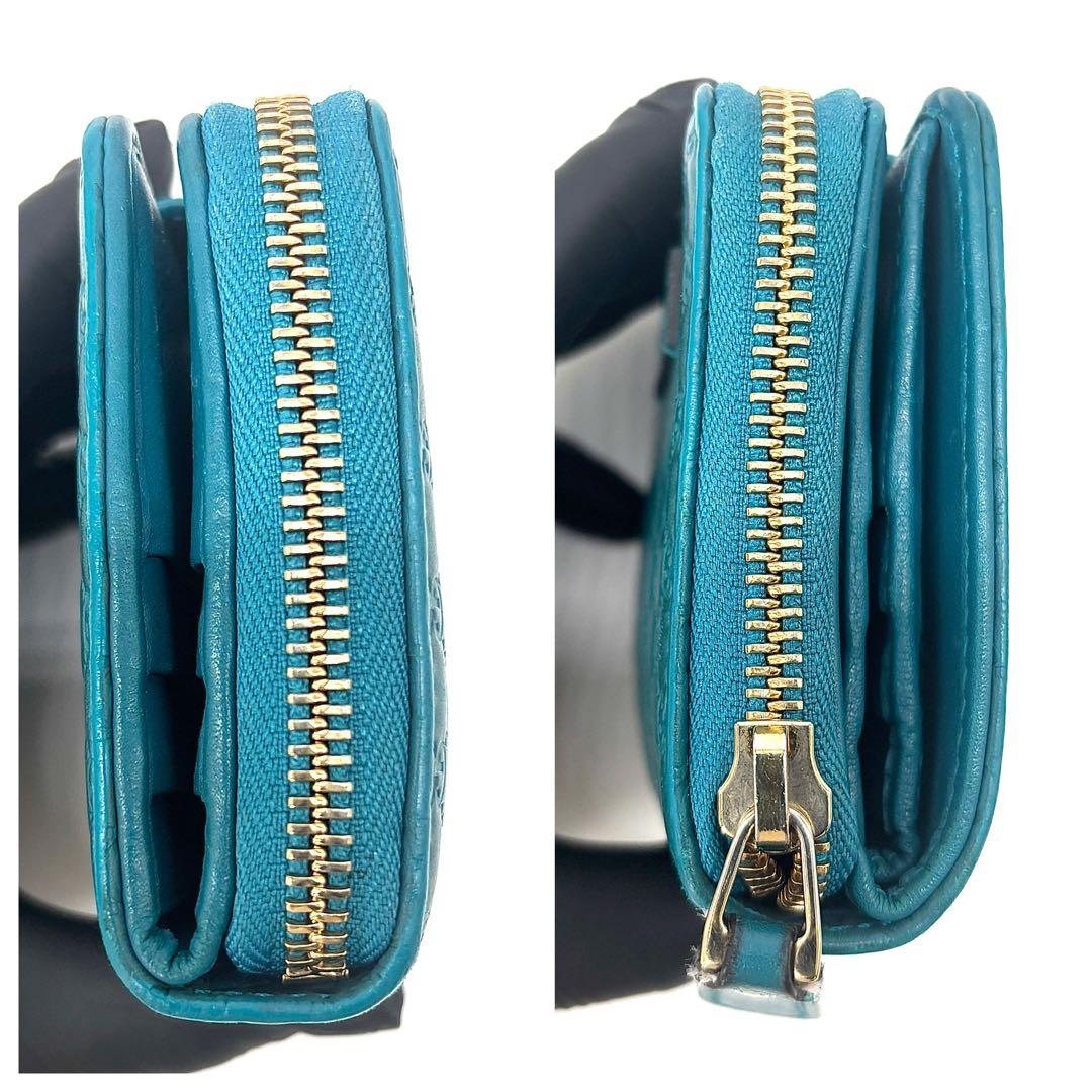 美品✨ GUCCI 二つ折り 財布 マイクロ グッチシマ GG柄 レザー 青色