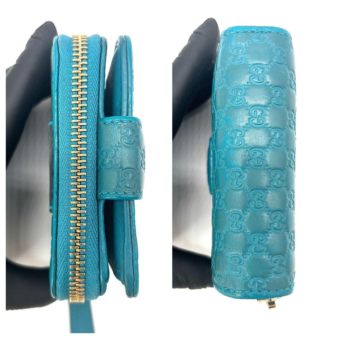 美品✨ GUCCI 二つ折り 財布 マイクロ グッチシマ GG柄 レザー 青色