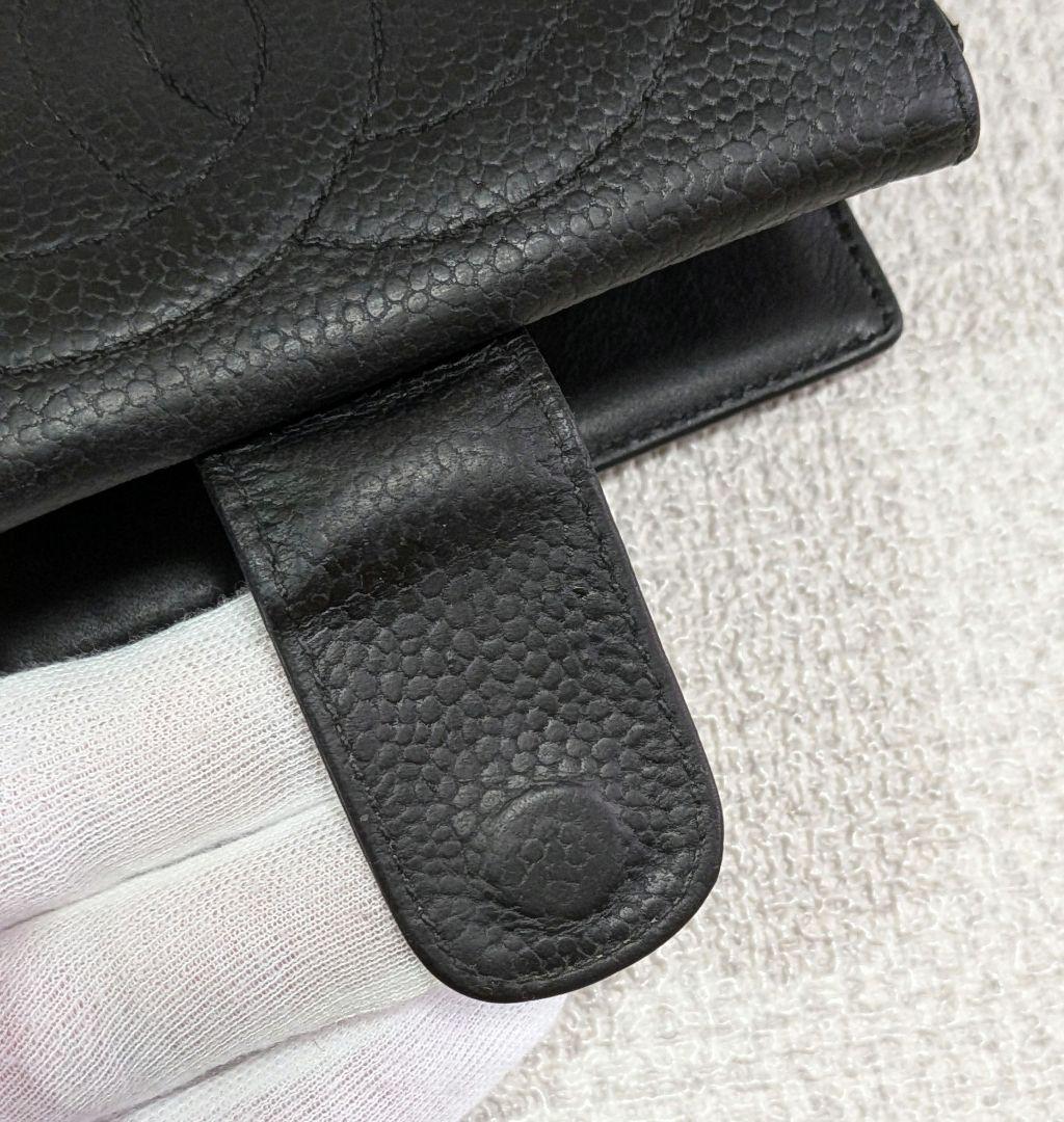 シャネル　デカココ　Wホック折り財布　キャビアスキン　黒　正規品　チェーン