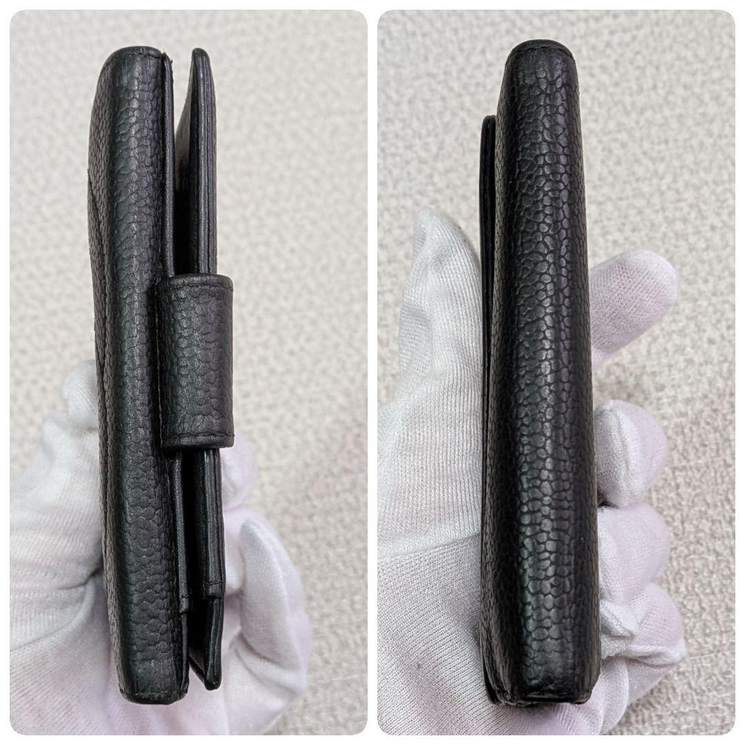 シャネル　デカココ　Wホック折り財布　キャビアスキン　黒　正規品　チェーン