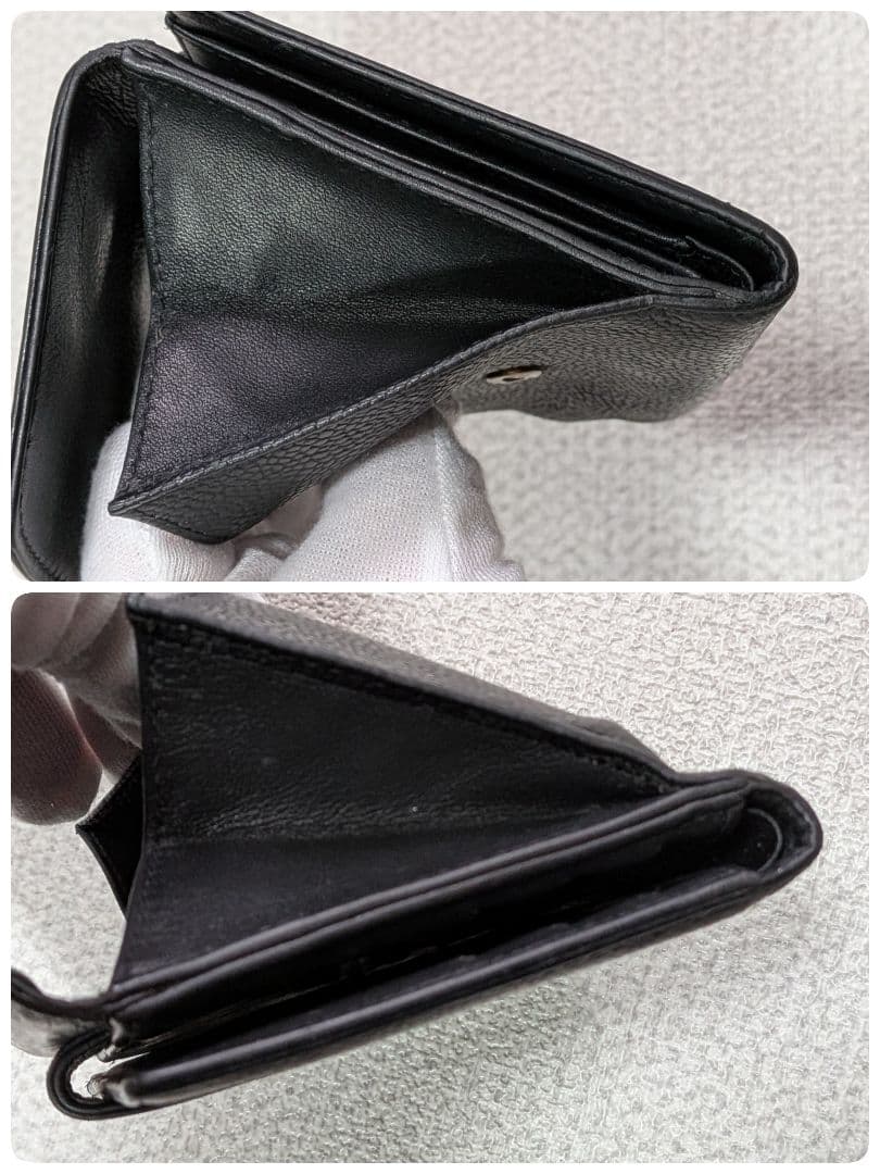 シャネル　デカココ　Wホック折り財布　キャビアスキン　黒　正規品　チェーン