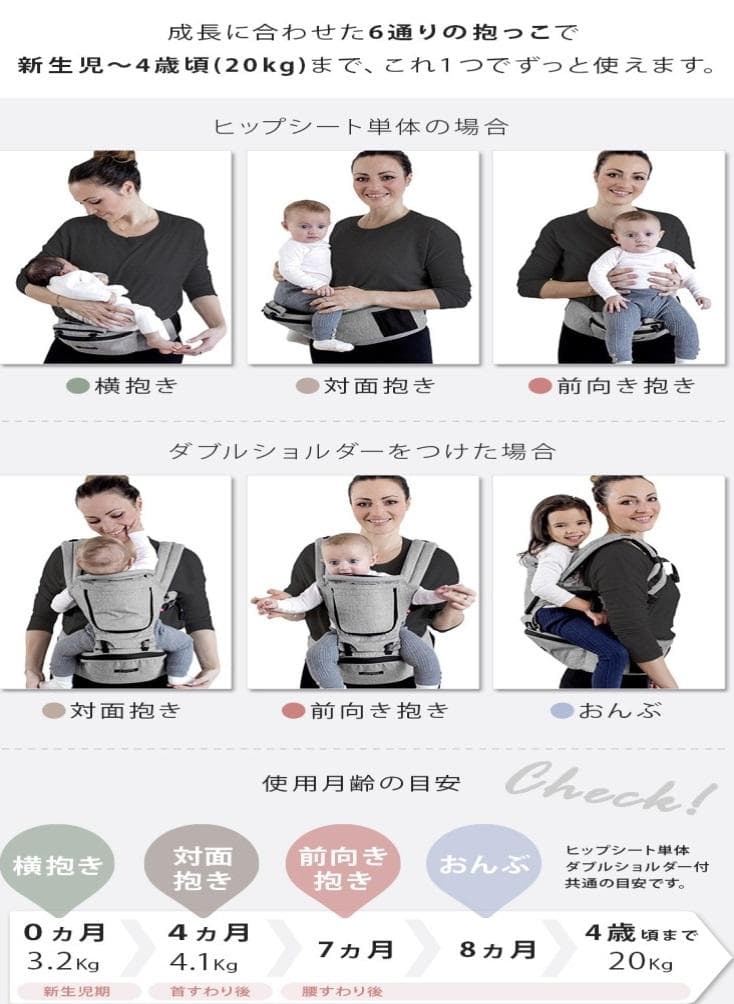 未使用 ミアミリー 抱っこ紐 ヒップスタープラス ヒップシート ストーングレー