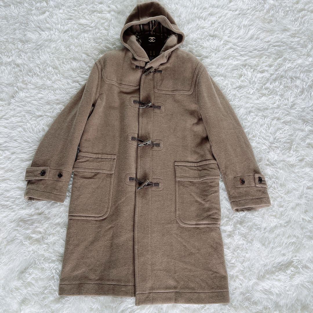 【バーバリーロンドン】ダッフルコート ウールカシミヤ混ノバチェック キャメル L