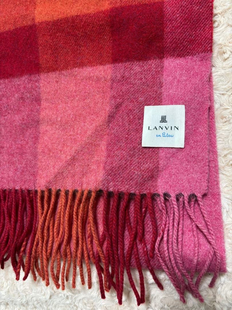 美品LANVIN en Bleu チェック柄カシミヤマフラー