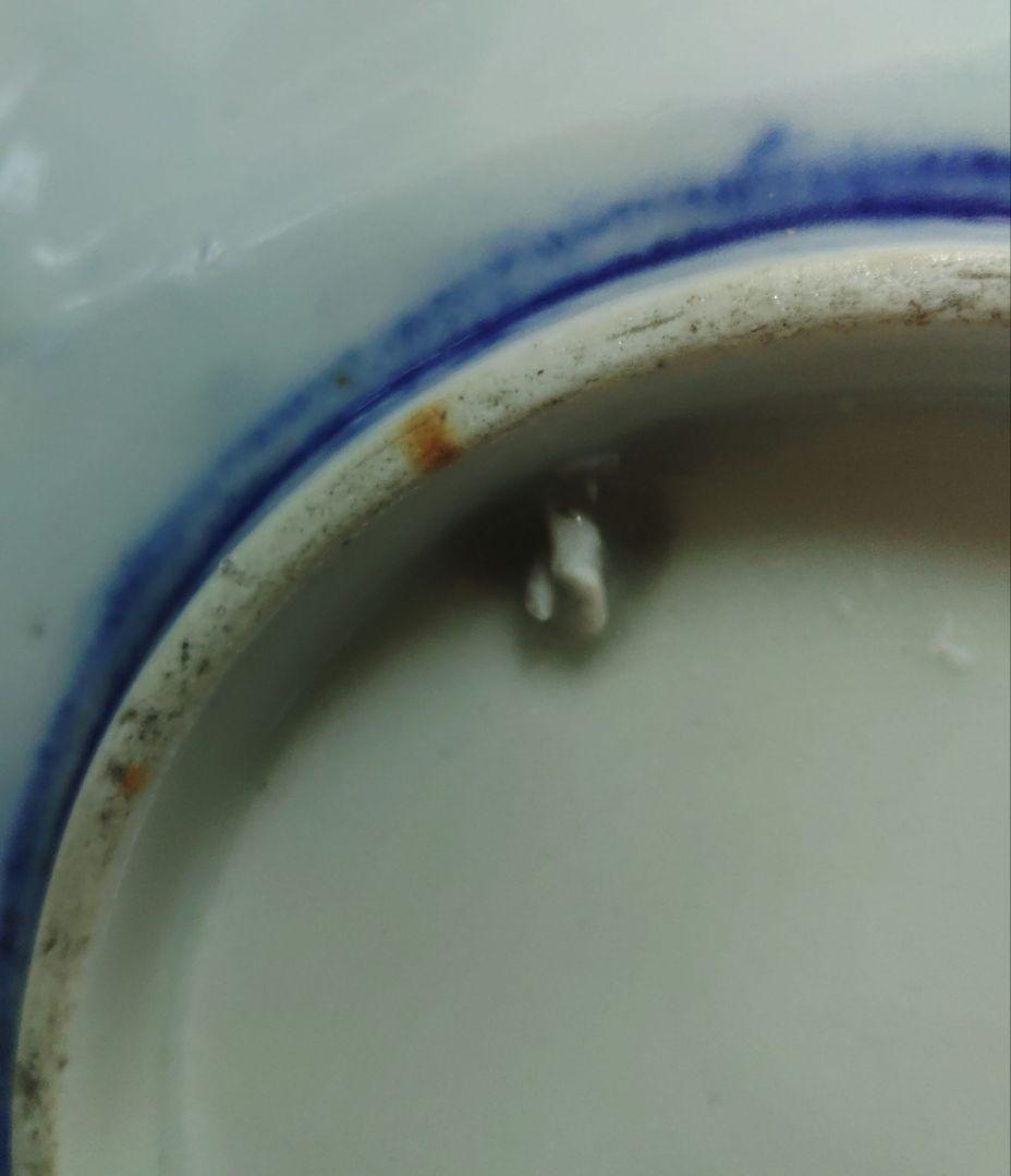 印判皿　弁慶　牛若丸　染付　八画皿　珍品 　ア12