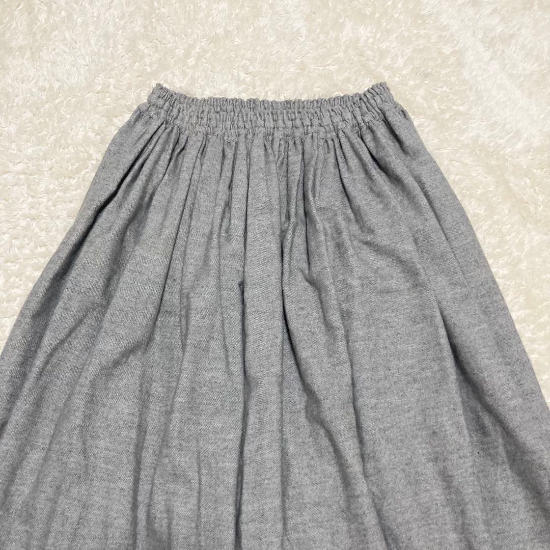 希少 極美品✨huis.遠州織物 ヤクウール綾ネルロングスカート ライトグレー