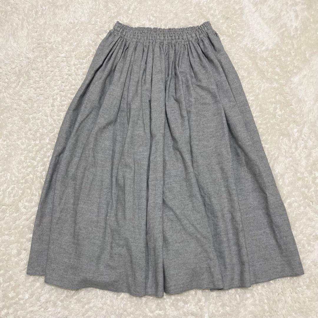 希少 極美品✨huis.遠州織物 ヤクウール綾ネルロングスカート ライトグレー