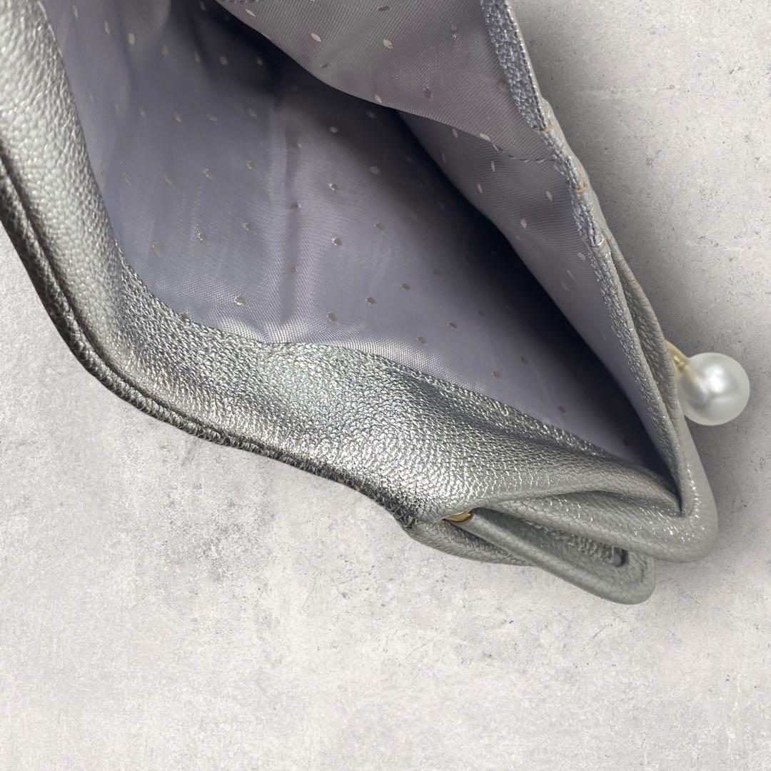 perche ペルケ がま口 二つ折り財布 アクリル玉 シルバー 財布 ドット